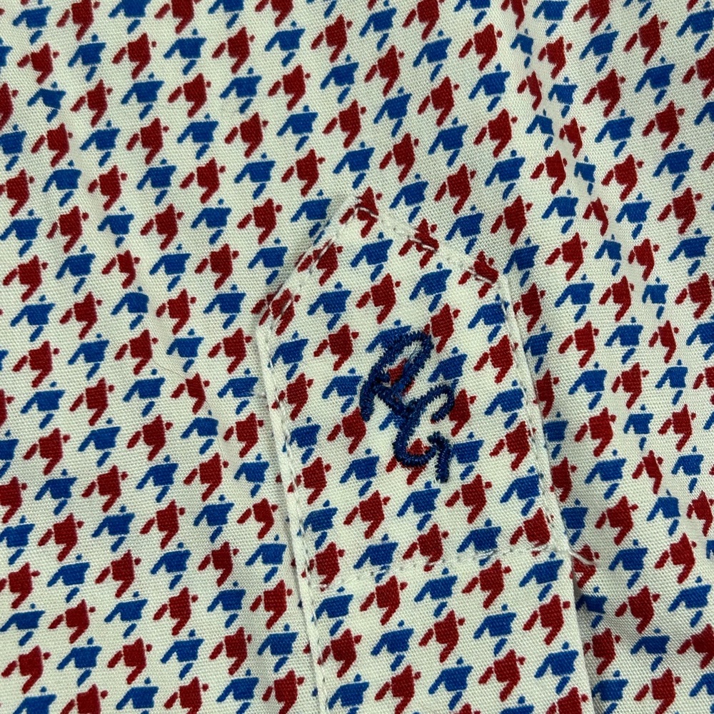 ROBERT GRAHAM NWT Breen Geometric Flip Cuff Button Down Shirt L‎ White Red Blue - Picture 6 of 13